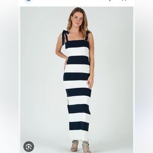 Lucca Couture Navy and White Striped Maxi Dress